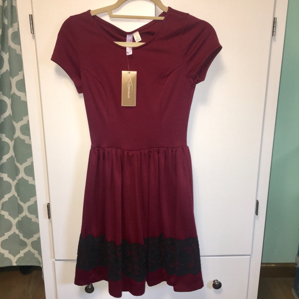Maroon dress with laced bottom
