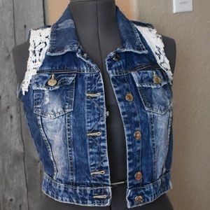 Denim Vest with Lace