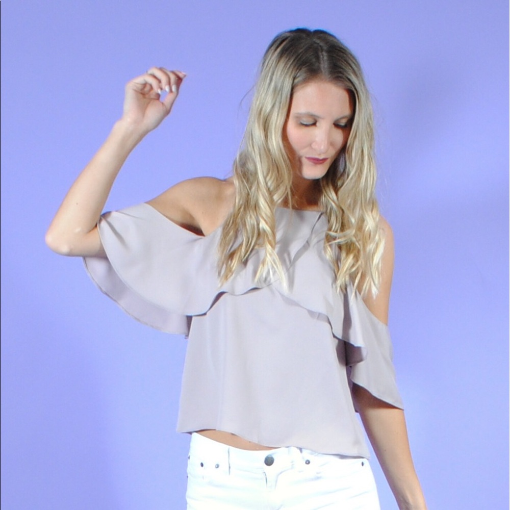 Taupe Cold Shoulder Ruffle Top