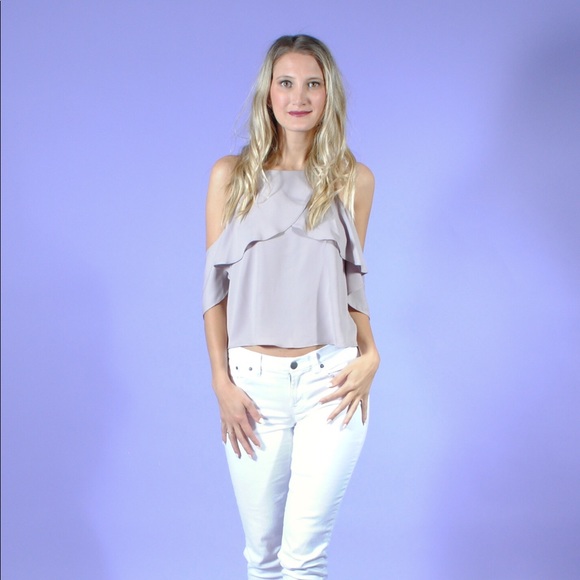 Taupe Cold Shoulder Ruffle Top - Picture 3 of 5