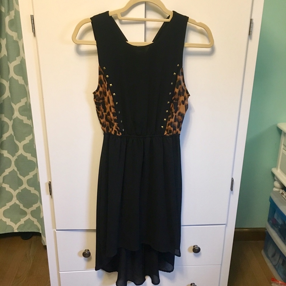 Leopard studded high low dress