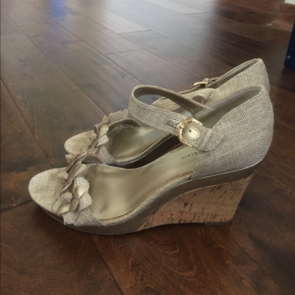 Anne Klein Cork Wedge Sandal w/ Floral Strap