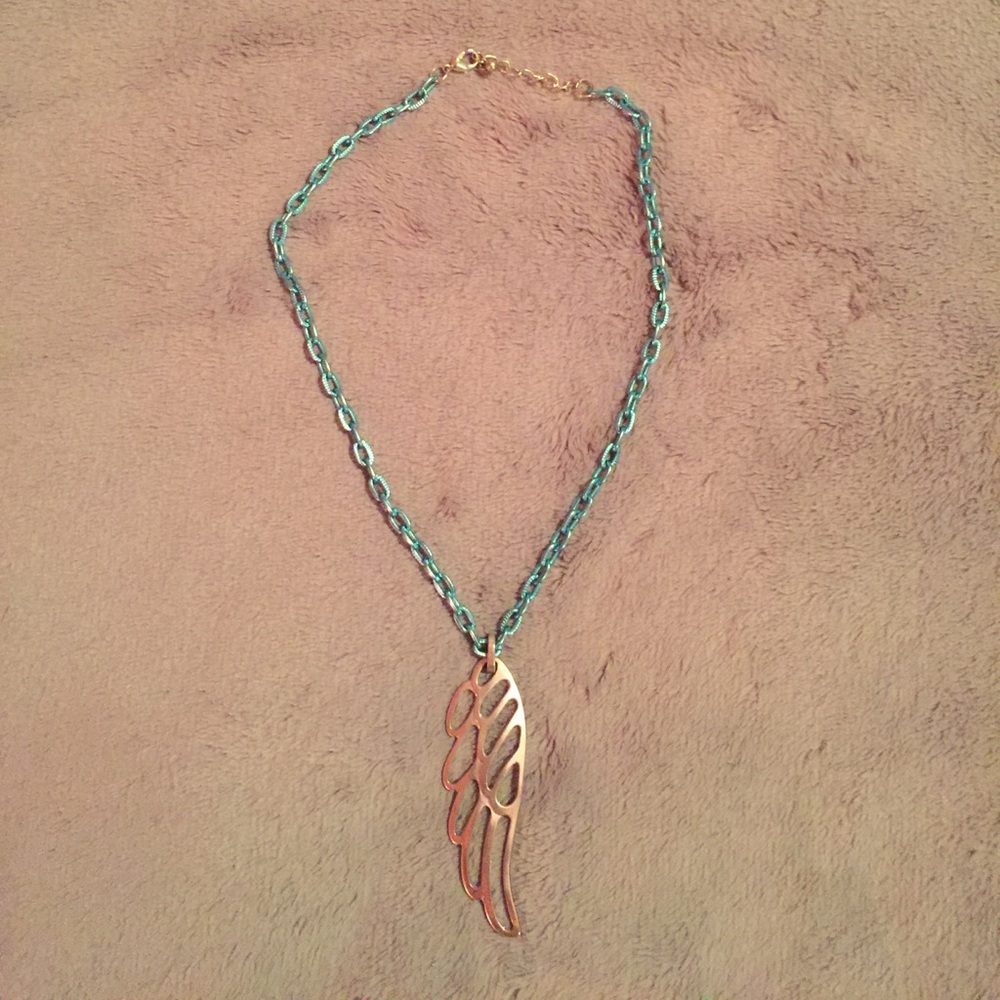Metallic Blue Wing Necklace