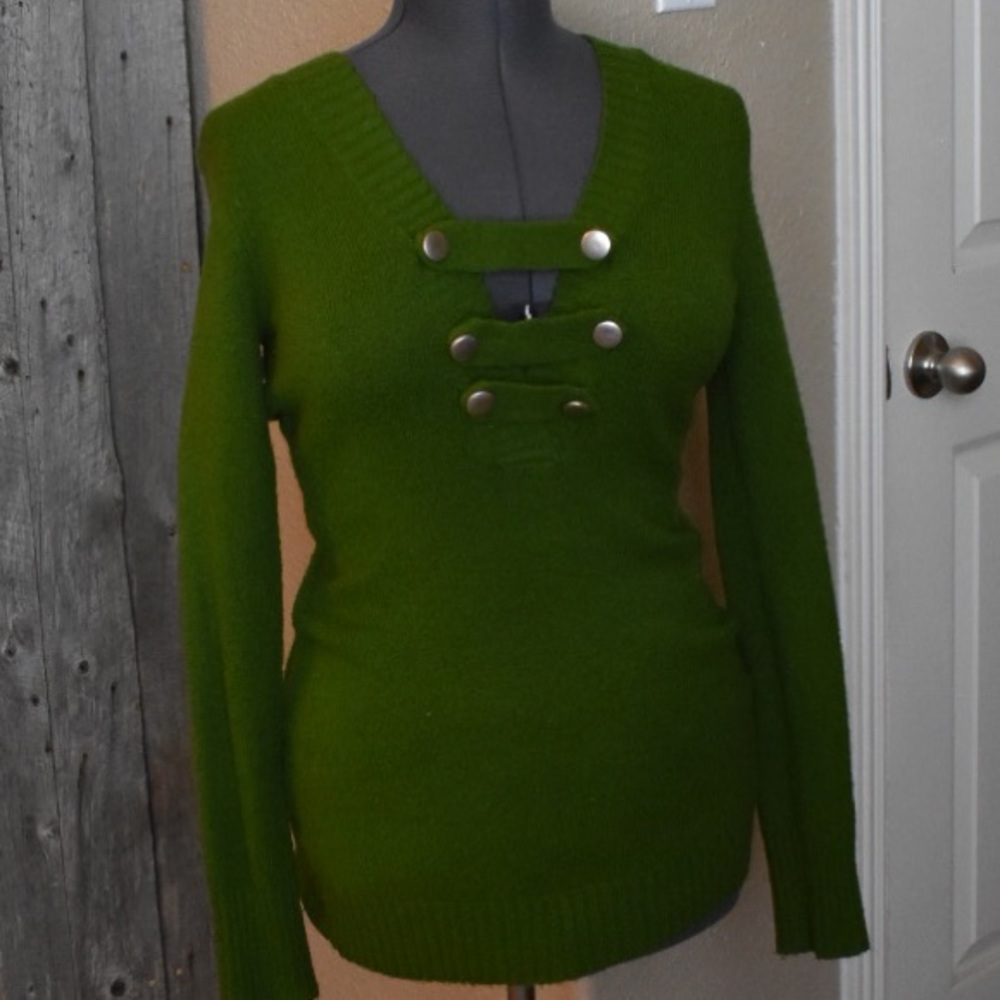 Green Sweater with Accent Buttons
