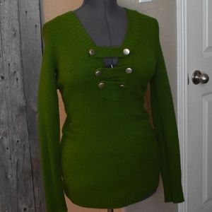 Green Sweater with Accent Buttons
