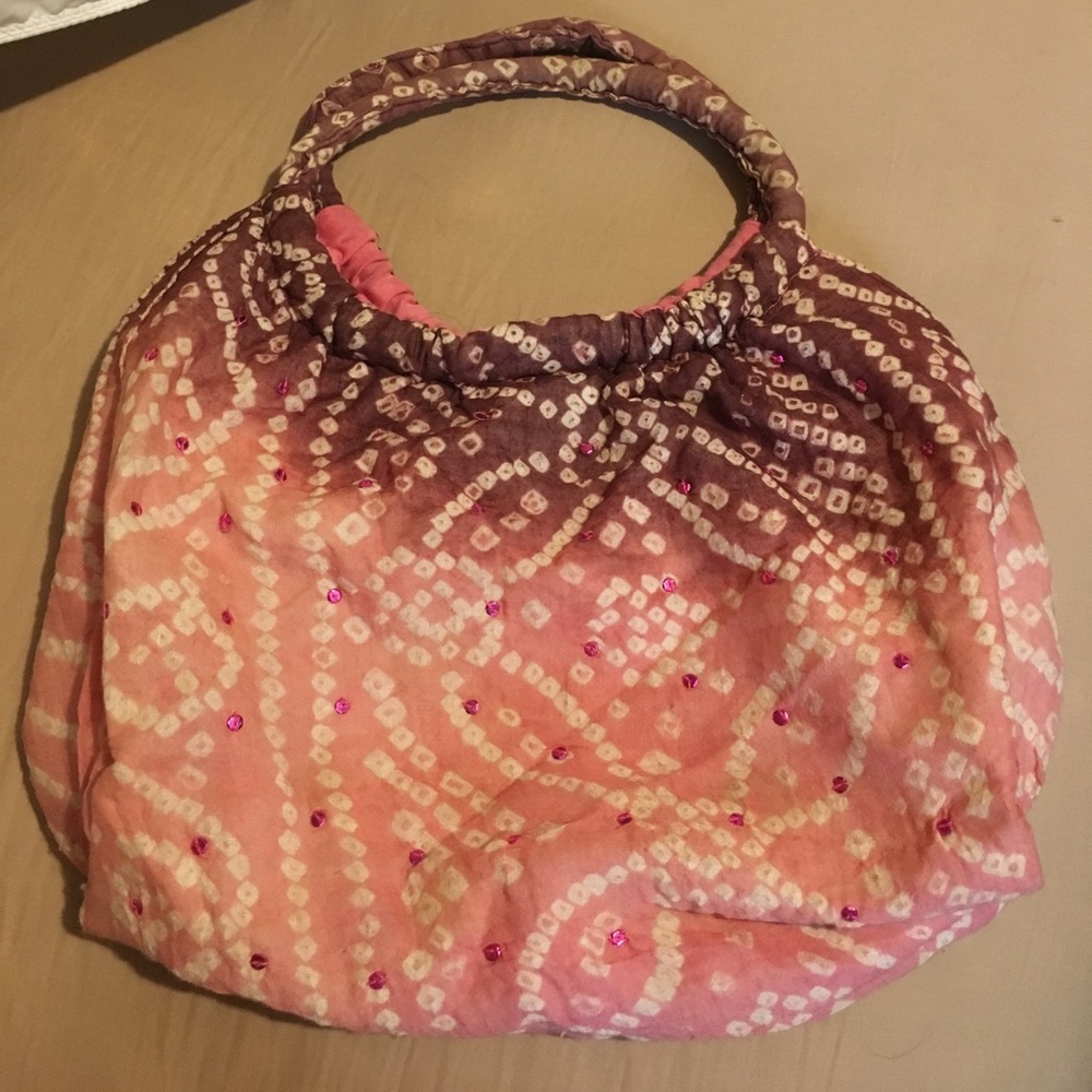 🌸 Pink and brown cloth bag with sequins! 🚭