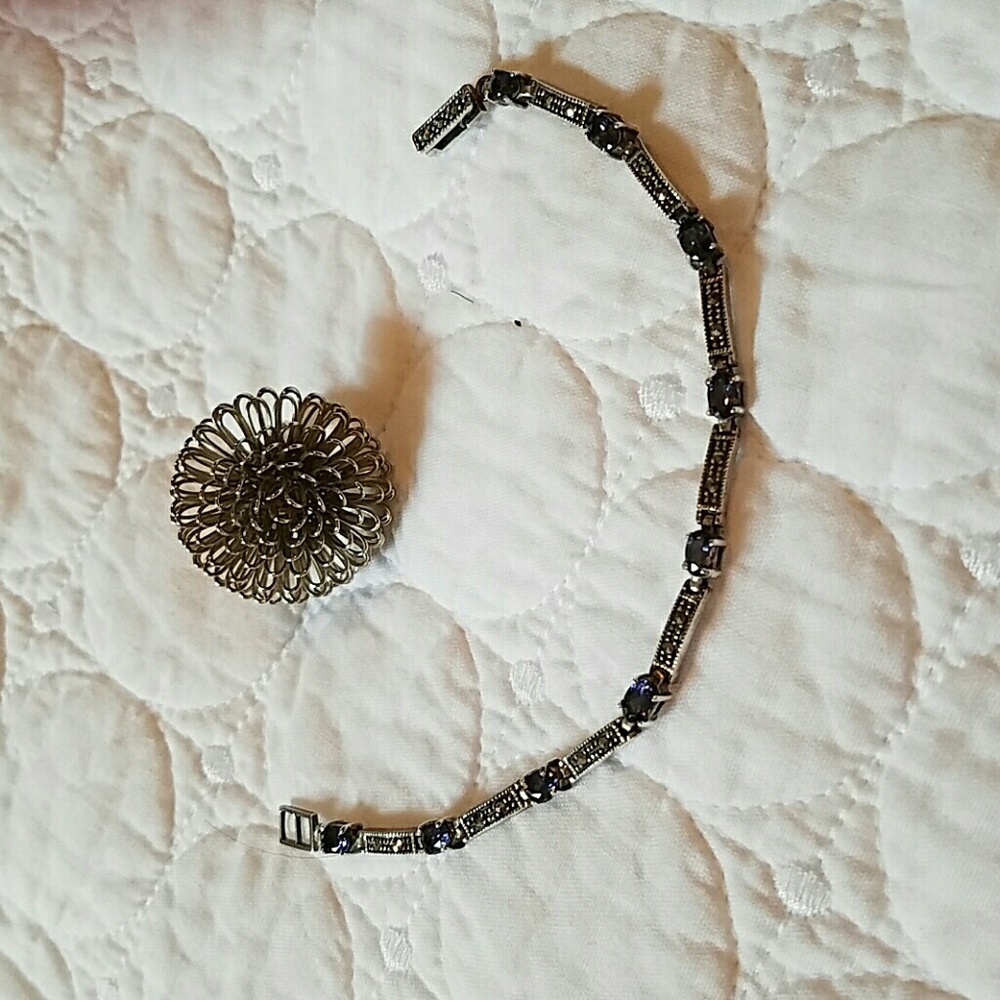 Vintage Marcasite and Sapphire bracelet, sterling