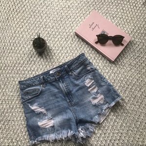 ✨ DISTRESSED DENIM HIGH RISE SHORTS ✨
