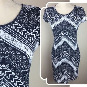 Pink Rose Dress Tribal Print Asemetrical Hem Small