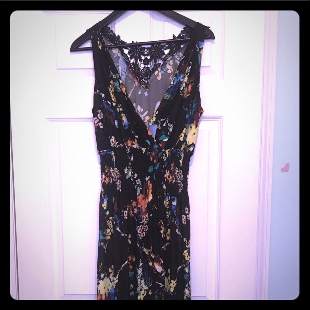 Last 1. Black floral faux wrap dress.