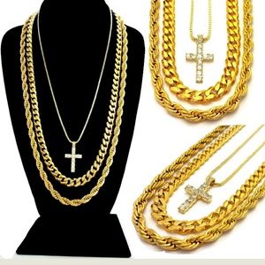 14K GOLD Plated ICED OUT CHAINS COMBO