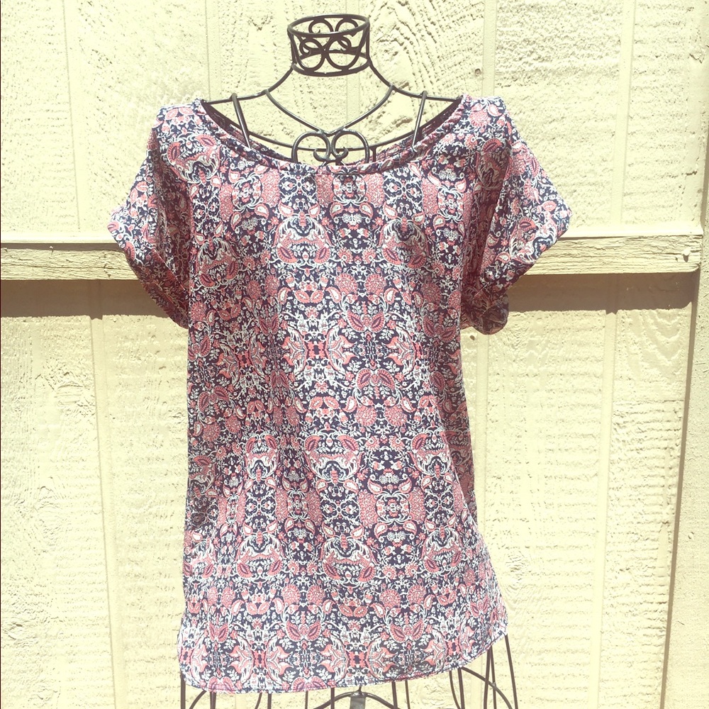 EUC Pink and Navy Floral Blouse
