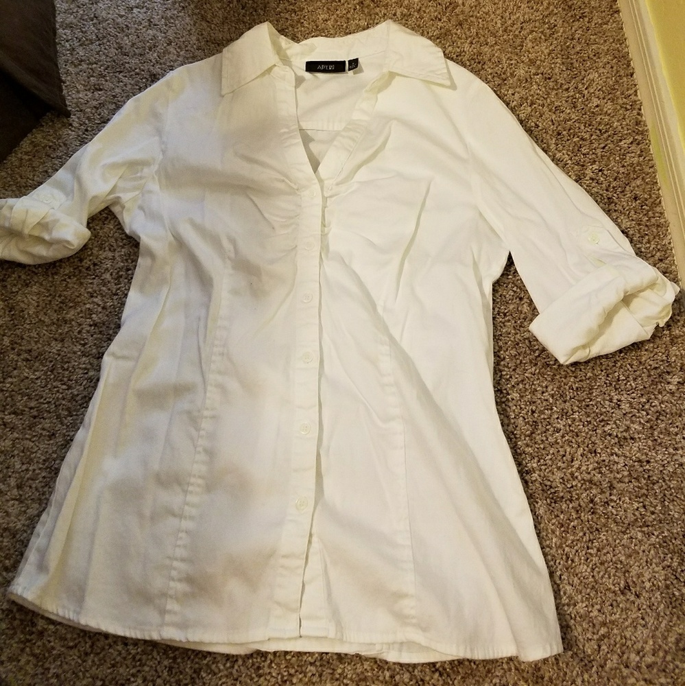 Slimming White Button Down Blouse