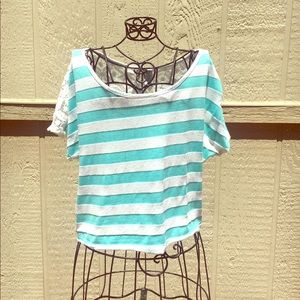Turquoise and White Striped Crop Top