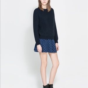 Zara nay blue black polka dot skirt small