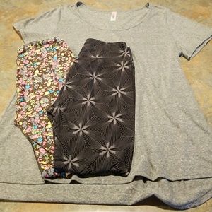 Lularoe classic tee sz large and 2 leggings OS