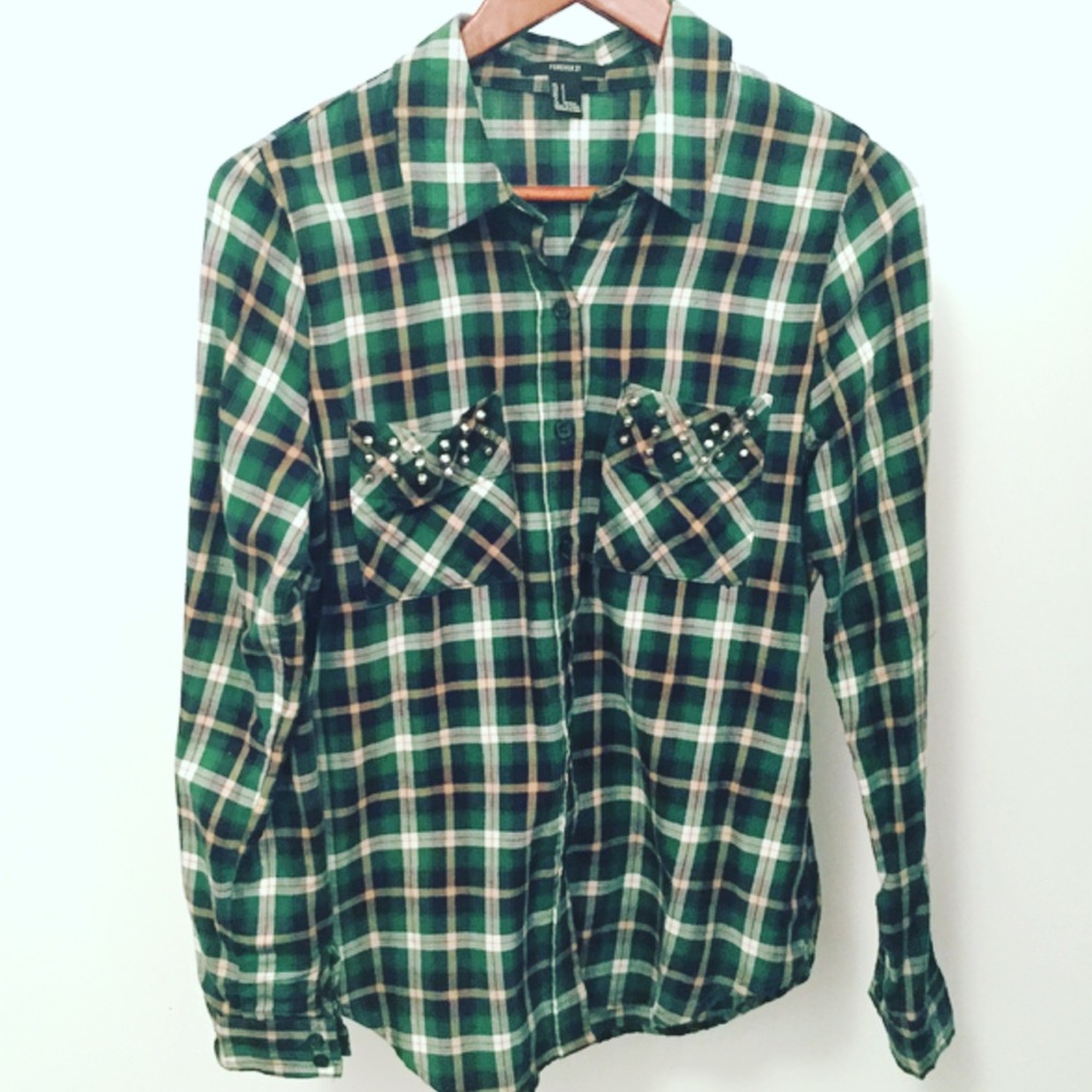 Plaid/ Silver Studs Shirt NEW!