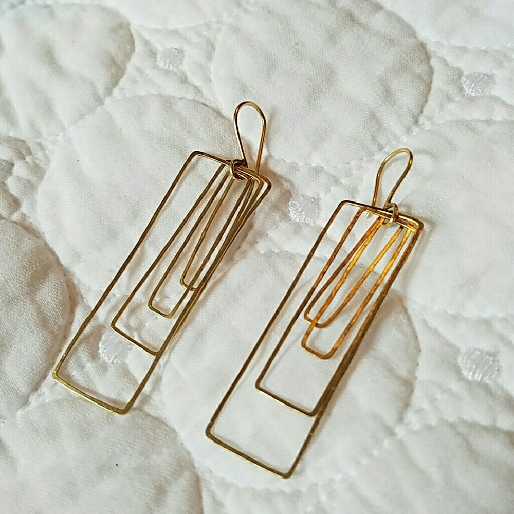 Anthropologie gold organic rectangular earrings