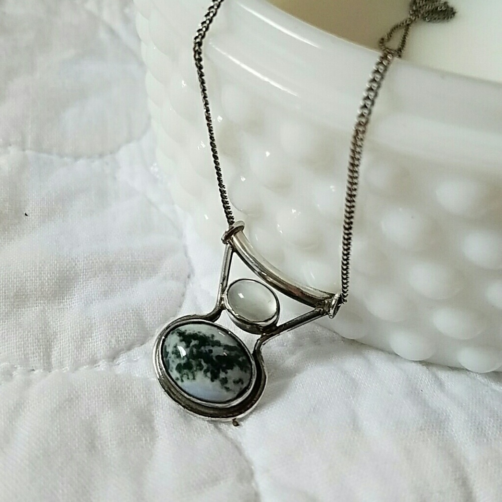 Sterling silver slider pendant,  moonstone/quartz