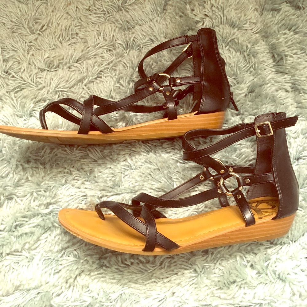 Barely worn genuine black leather Fergie sandals