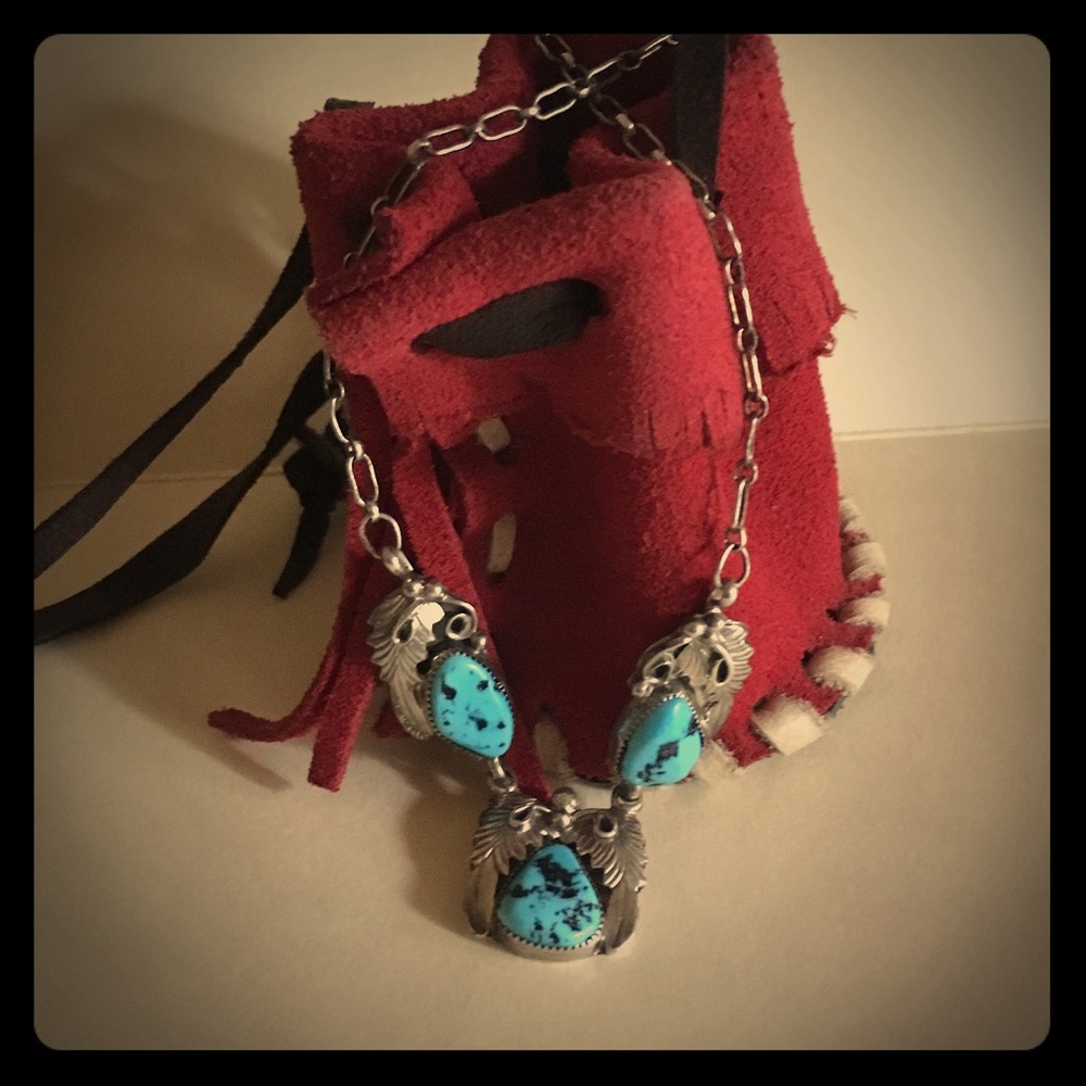 RUNNING BEAR Navajo Genuine Turquoise Necklace 925