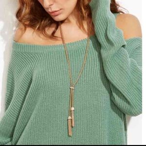 Long gold chain w/ rhinestones & tassels