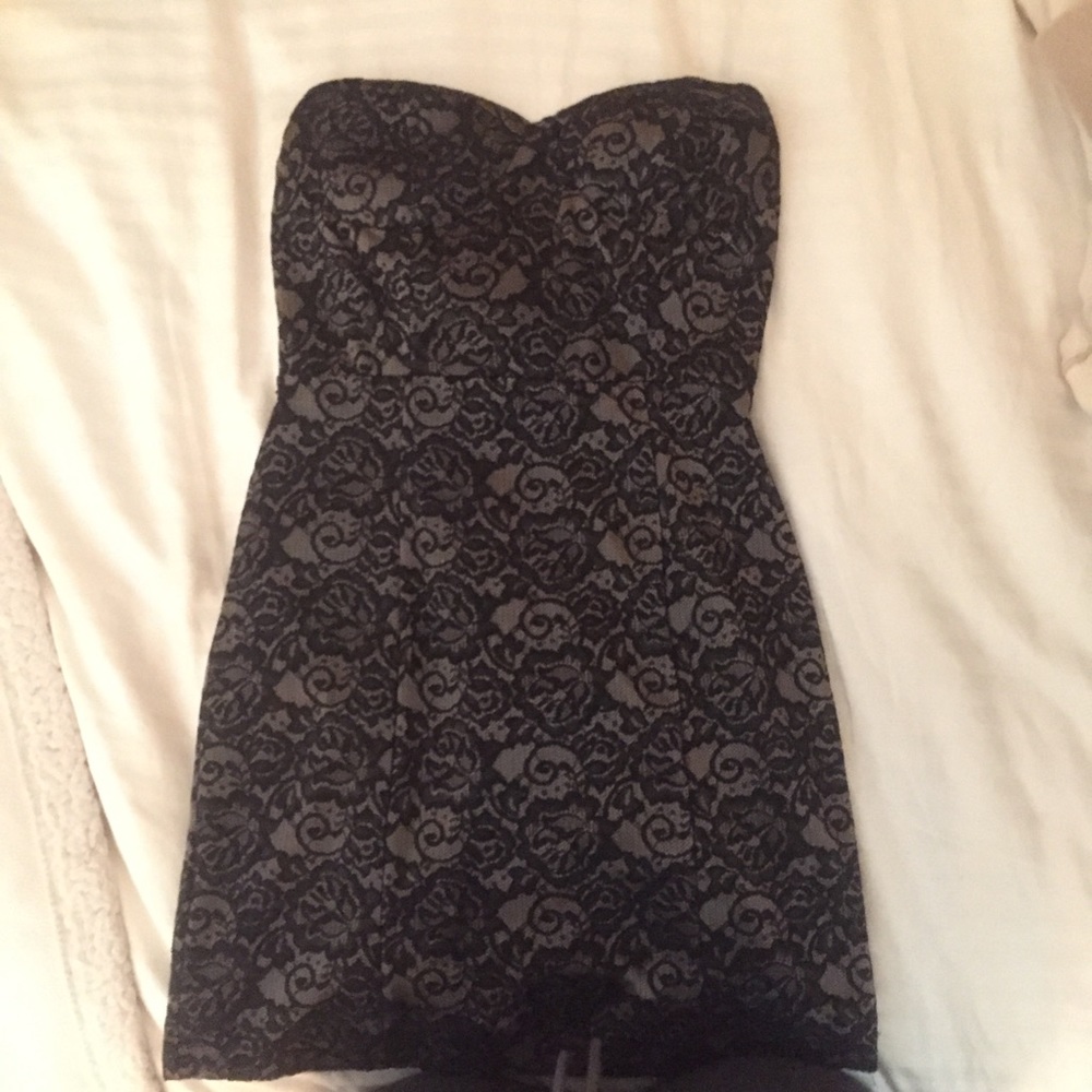 Black Lace Strapless Formal Dress