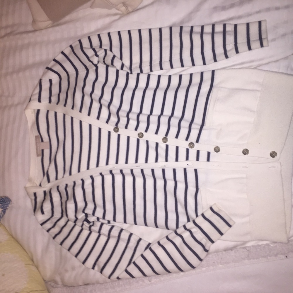 Banana Republic Navy and White striped cardigan