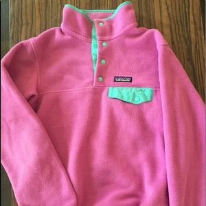 Patagonia pink and teal fleece button up