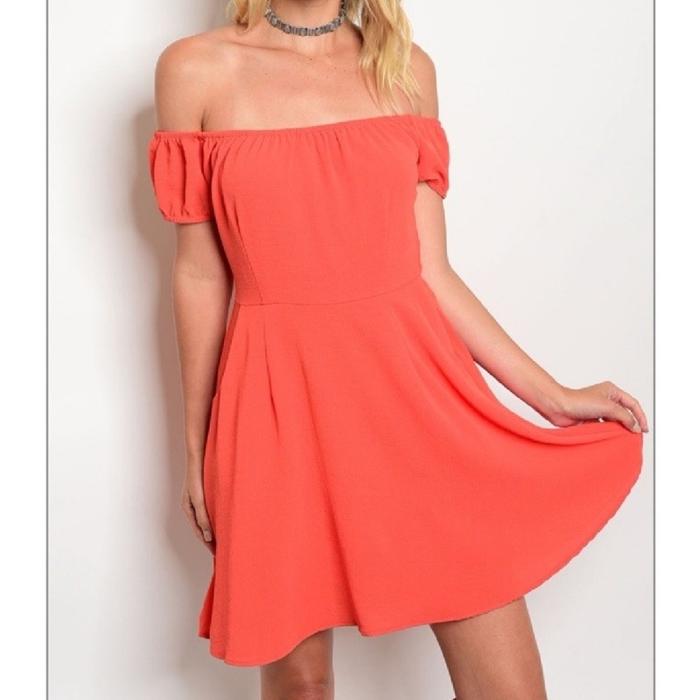 💥HP!💥 Coral Off The Shoulder Dress - Picture 2 of 6