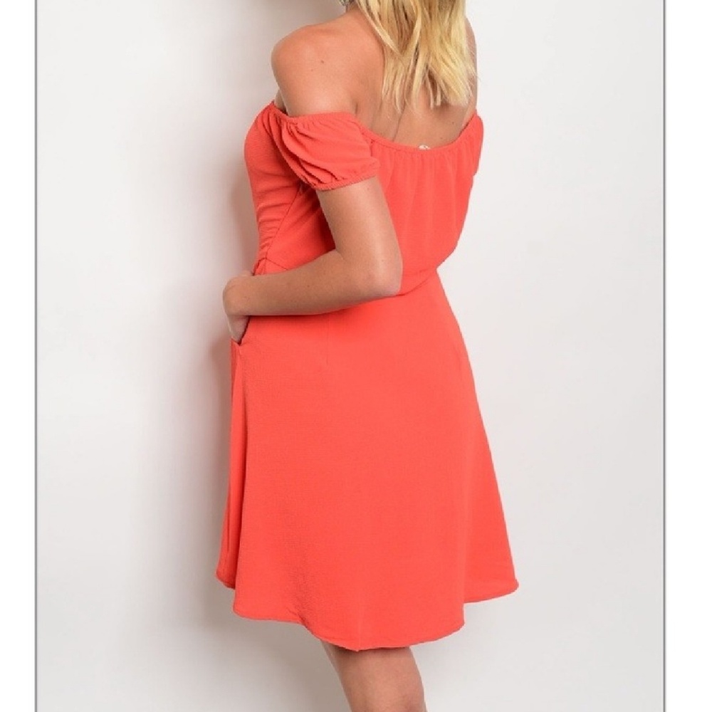 💥HP!💥 Coral Off The Shoulder Dress - Picture 3 of 6