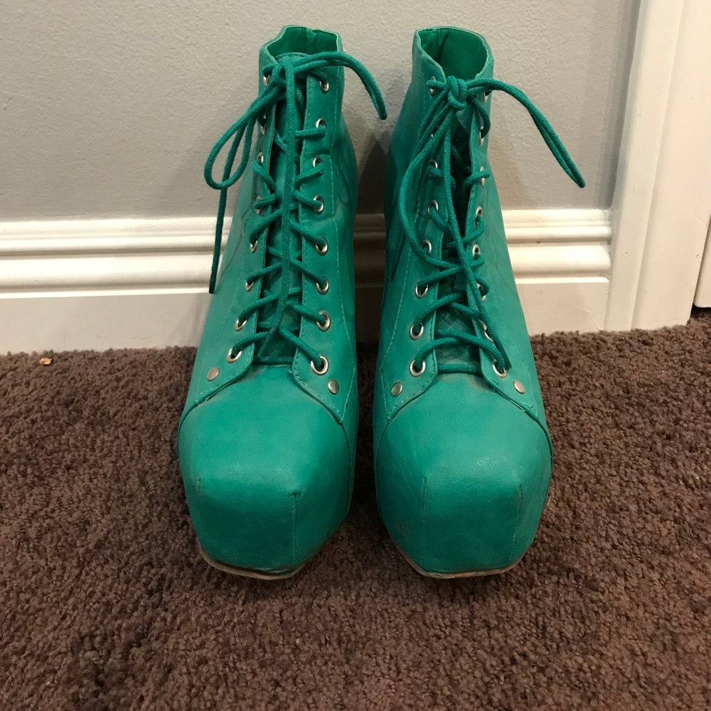 Teal platform booties