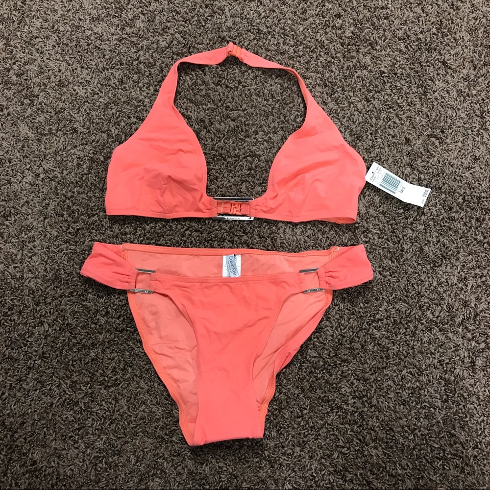 New Calvin Klein Tangerine Halter Bikini Sz 12