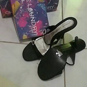 NWOT Chinese Laundry black satin heeled sandals