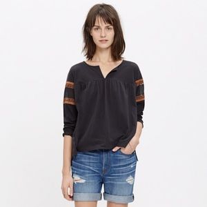 Madewell Lace-Inset Peasant Tee in white.