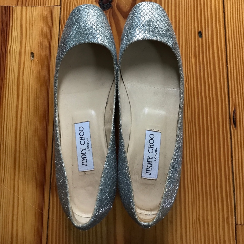 Silver sparkly Jimmy Choo flats
