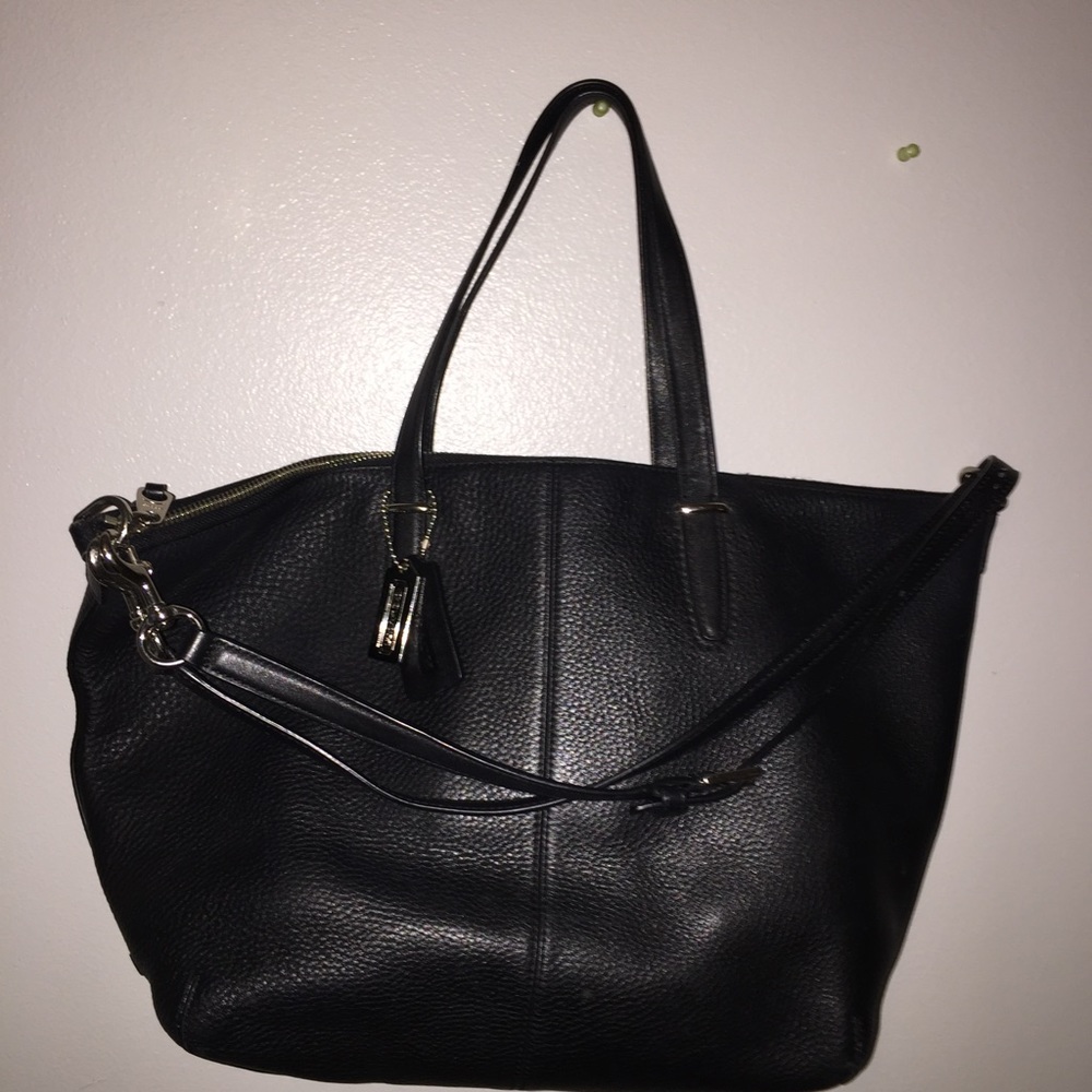 Black leather coach tote bag