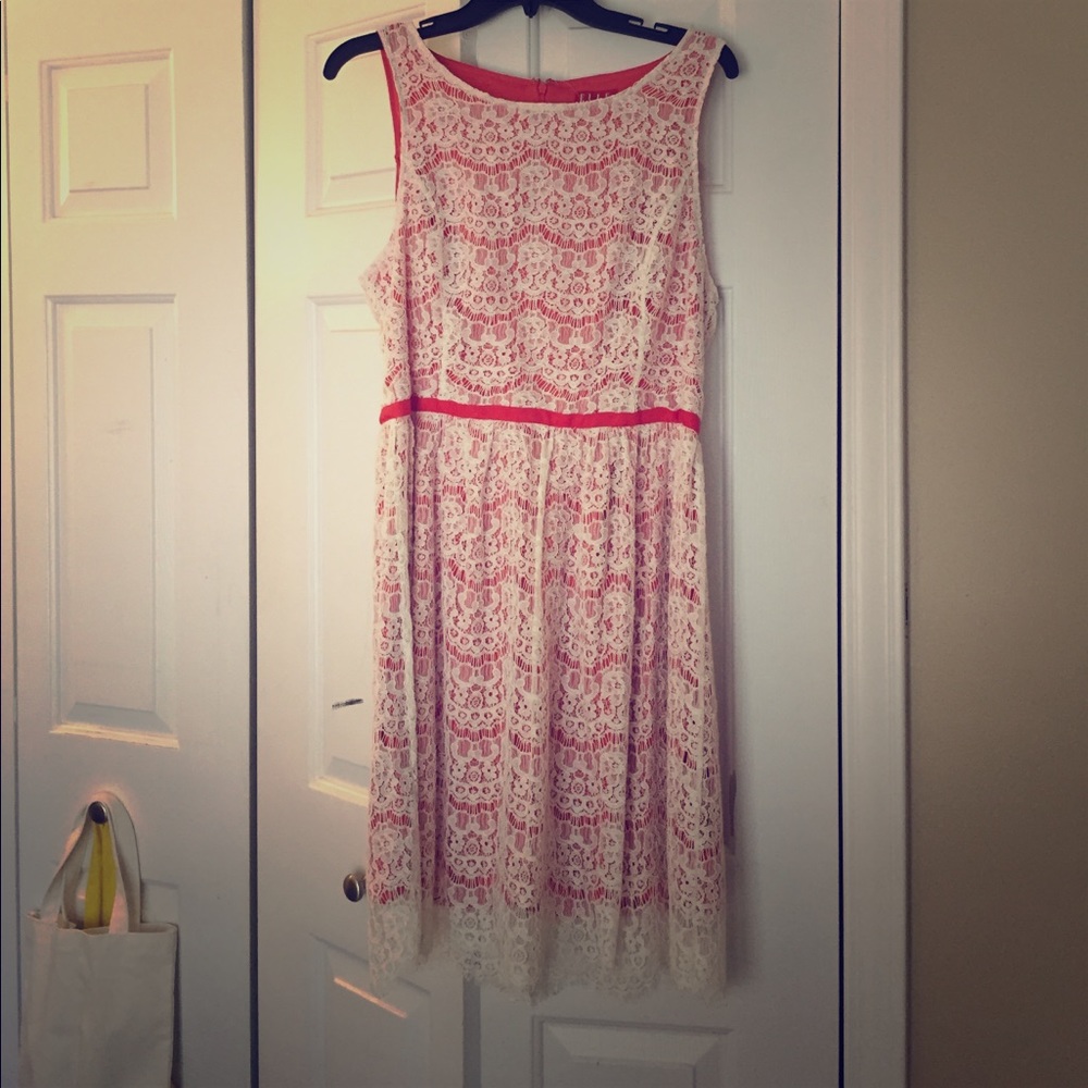 SALE Salmon pink with White lace summer dress