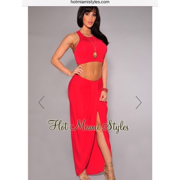 Red Cascading Two Piece Set (Skirt & Top) - Picture 1 of 5