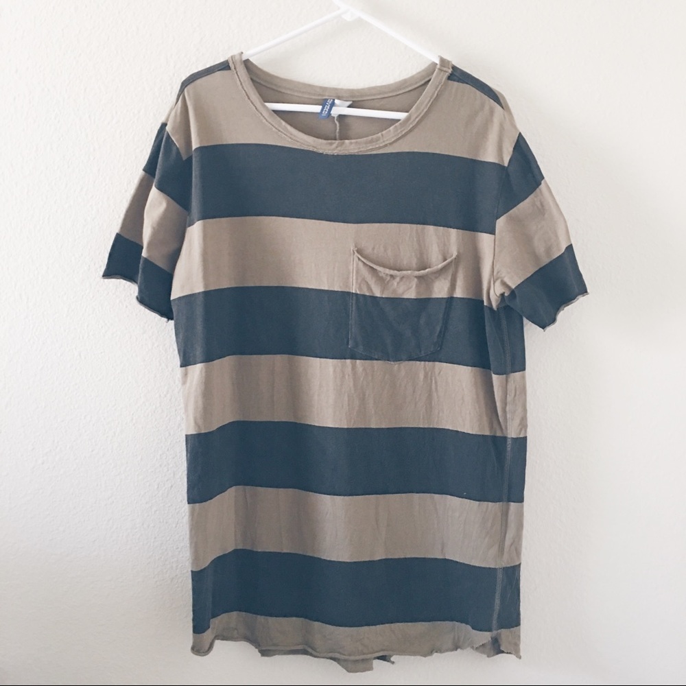 H&M MENS Black & Brown Striped Long Tee