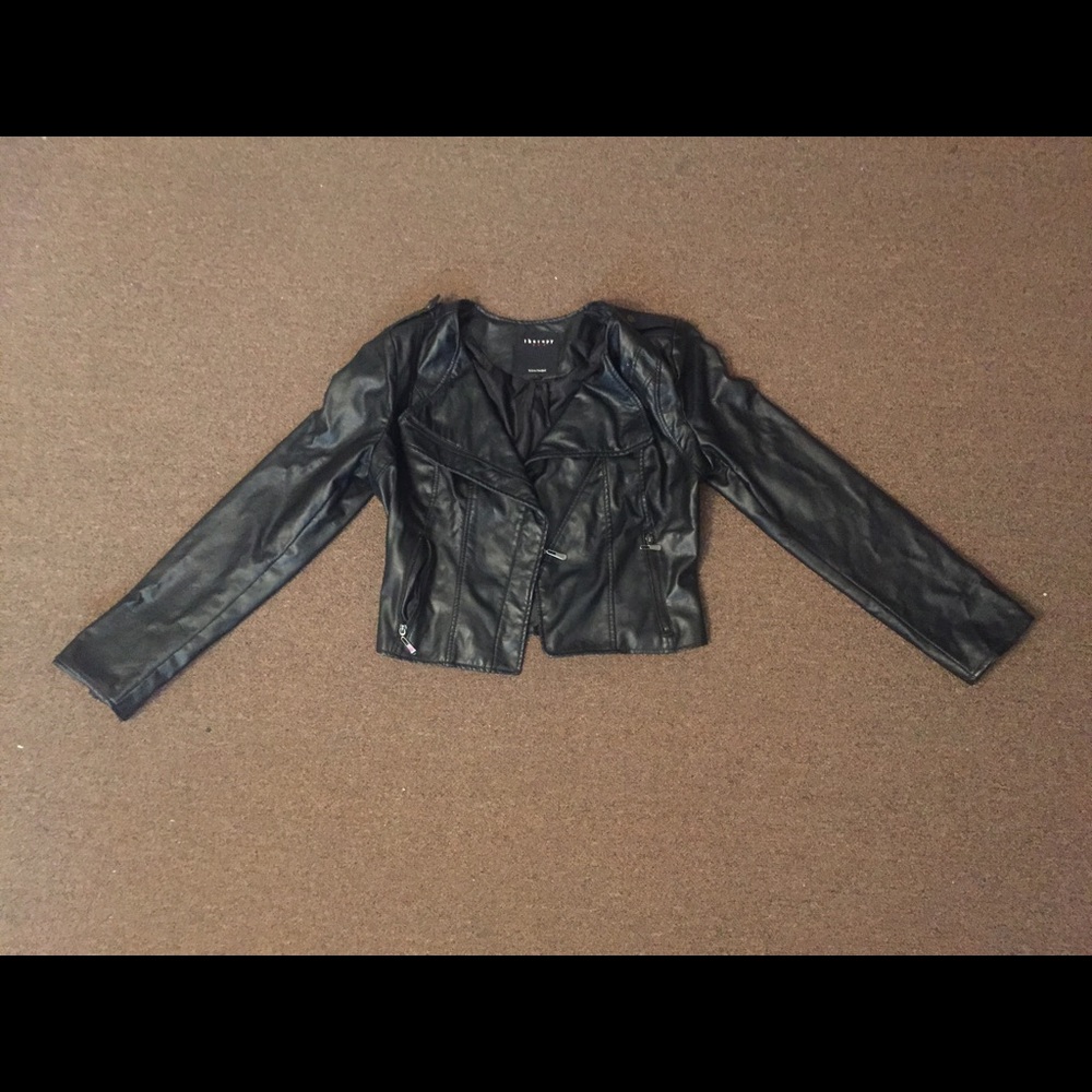 Therapy black faux leather jacket (L)