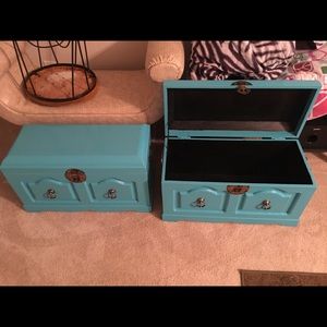 Two wooden vintage teal chest