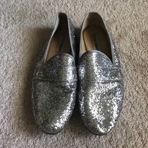 Silver glitter loafers