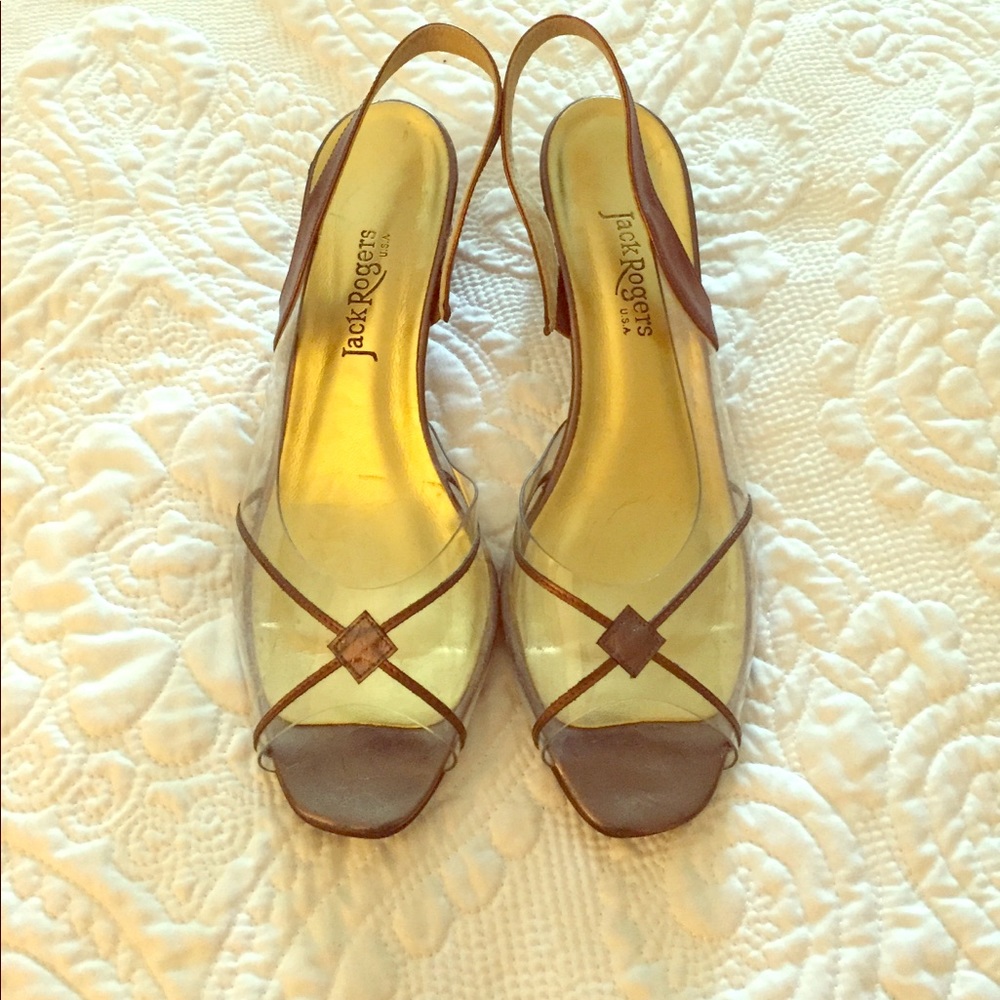 Jack Rogers Clear Peep Toe Bronze Sling backs