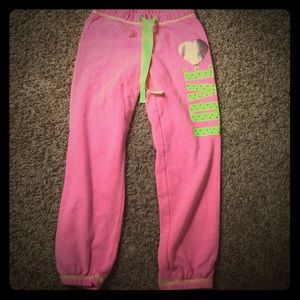 Justice pink & neon yellow sweatpants