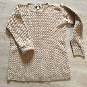 Stone colored cable knit cashmere sweater