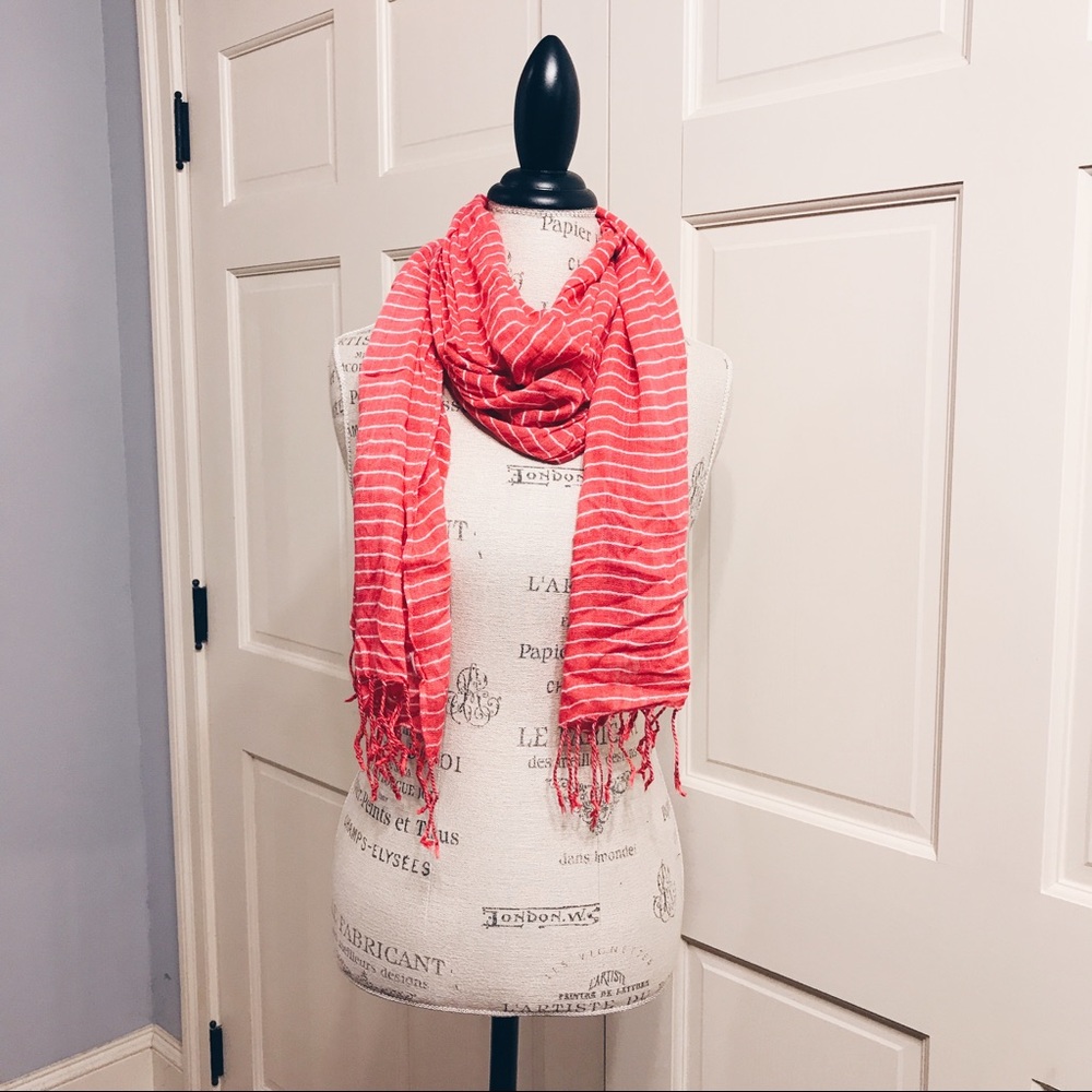 Pink & White Striped Scraf