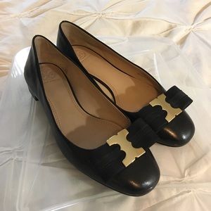 Tory Burch black gemini link bow leather flats