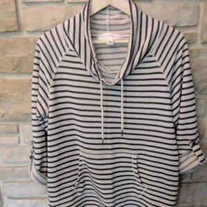 French Laundry striped 3/4 sleeve cowl neck