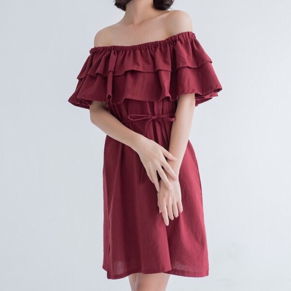 ❗️Summer Sale Burgundy off shoulder dress - Picture 4 of 6
